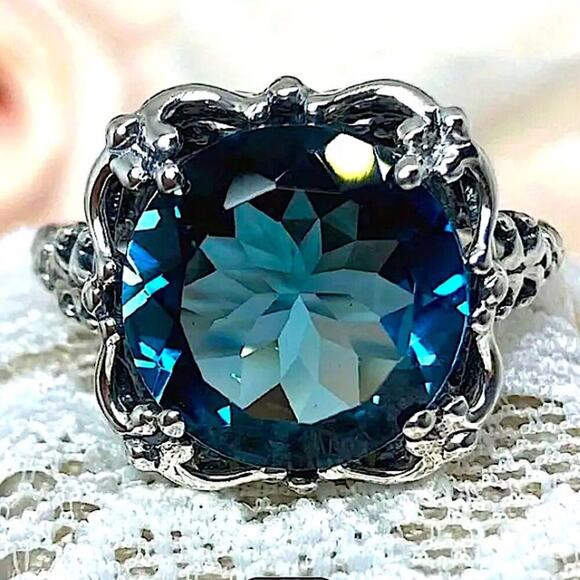 Antique Sterling Silver Gemstone Ring Vintage Elegant Gift For Mom - Picture 1 of 5